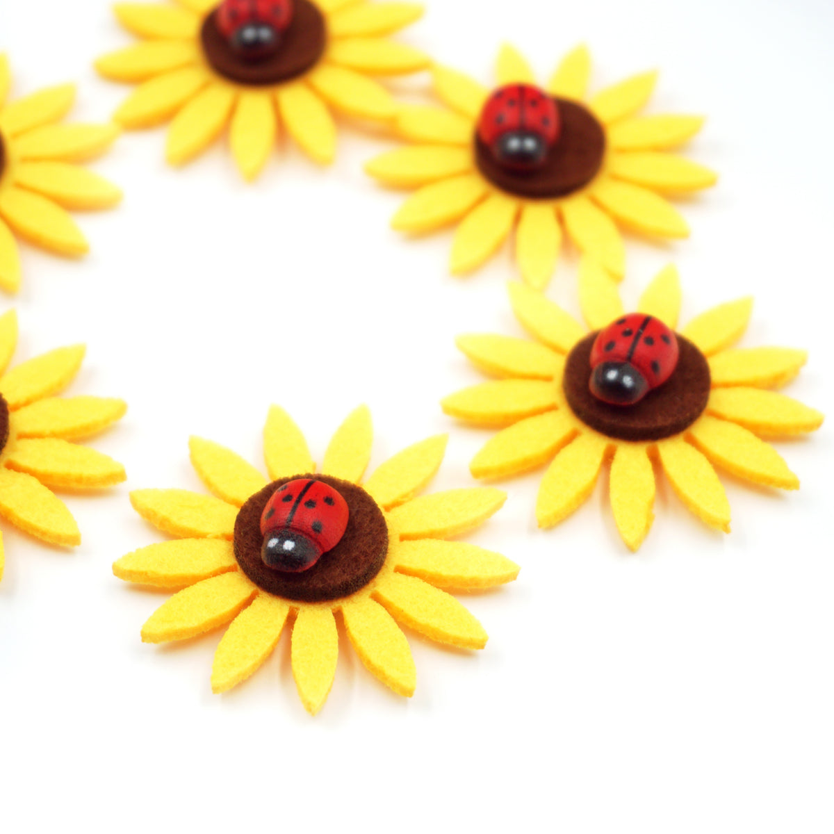 Felt Sunflower Embellishments with Ladybug – 6-Pack 3D Craft Shapes
