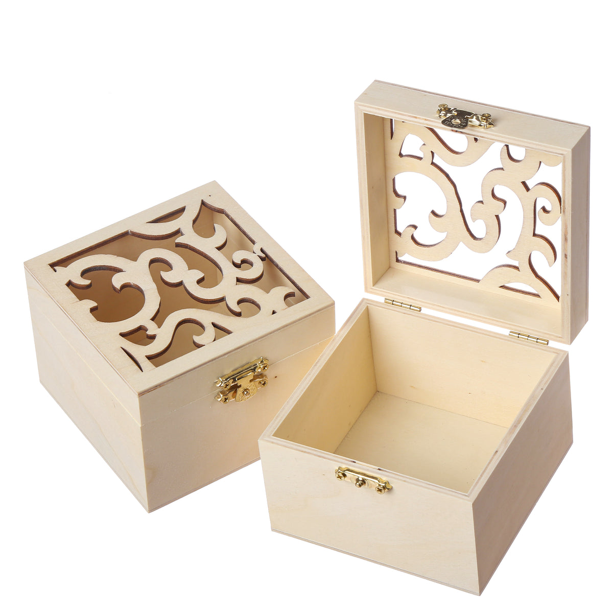 Laser-Cut Unfinished Wood Jewelry & Keepsake Box with Clasp