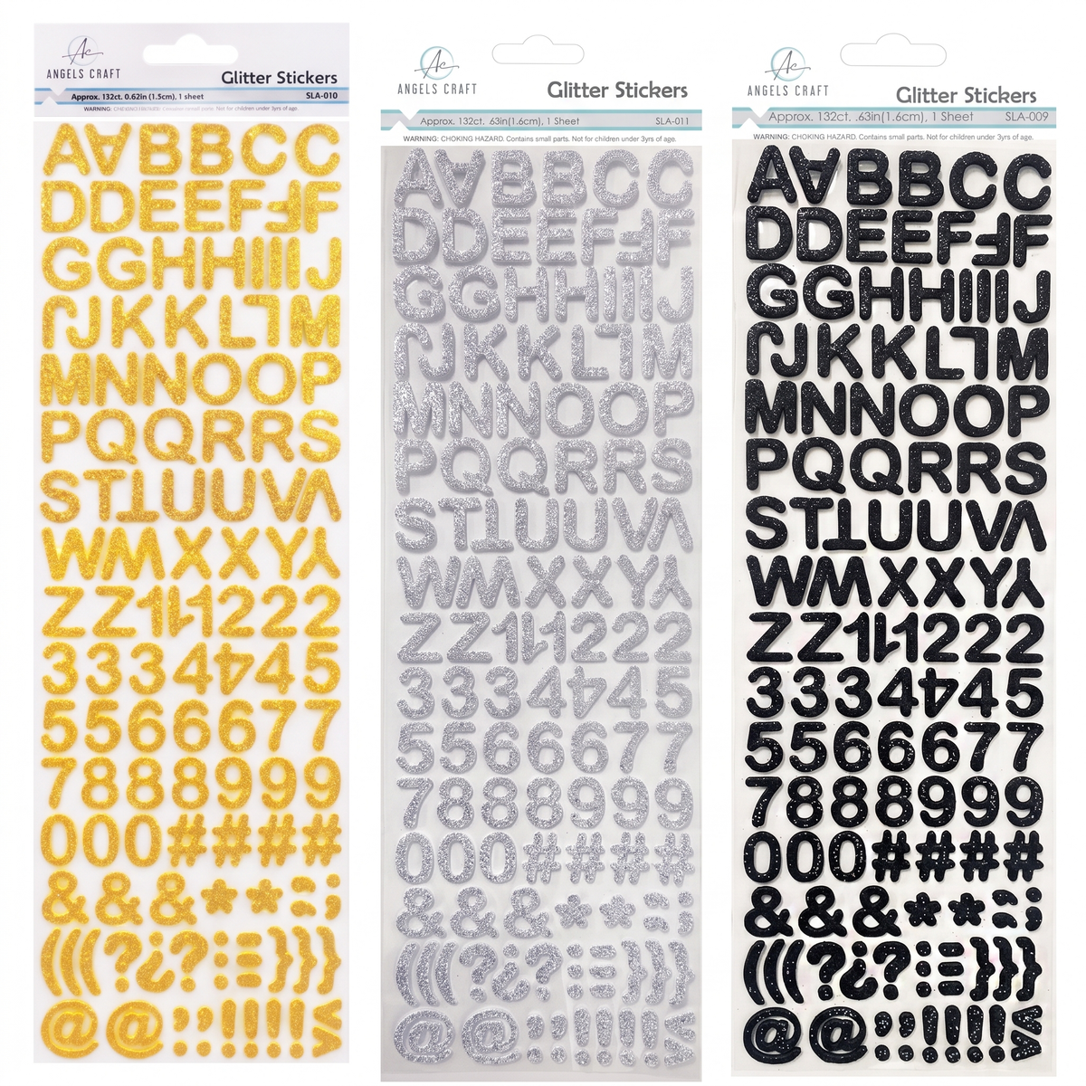 Glitter Foam Alphabet Stickers, 132-Ct Sheet, 0.63" (1.6cm) - 3 Colors