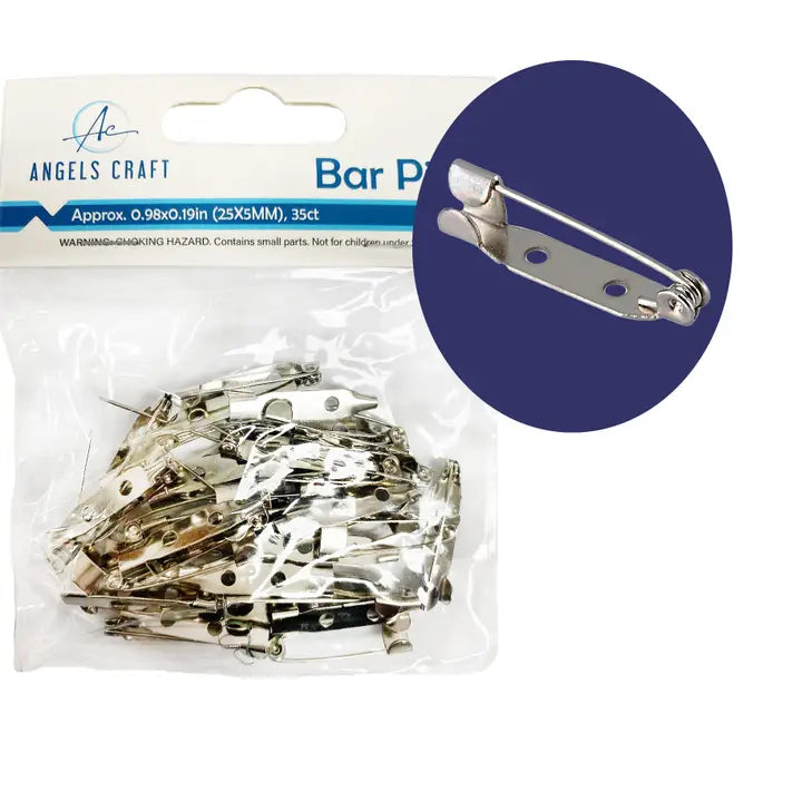 1" Silver Bar Pin Backs with Safety Clasp – 35-Count Pack