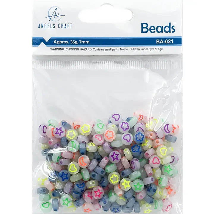 Luminous Acrylic Beads, Star, Flower, Moon & Heart