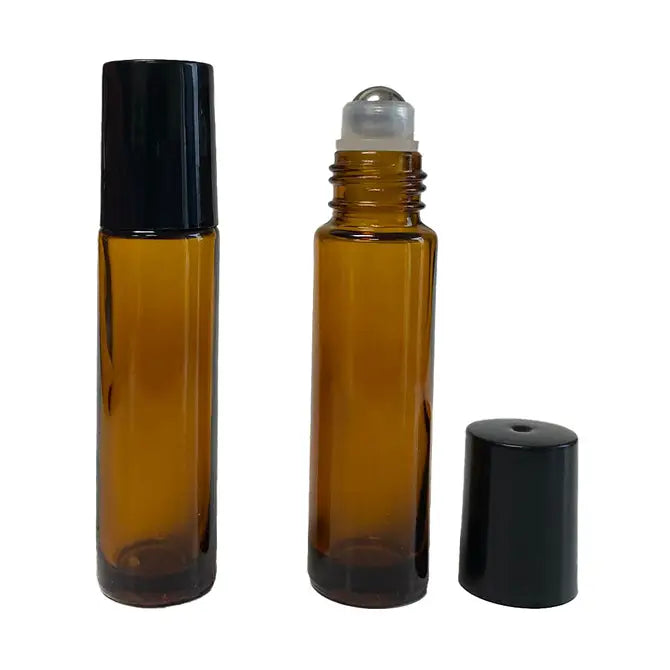 Amber Glass Roll-On Bottles, 10ml (0.34 fl oz), 2-Piece Set