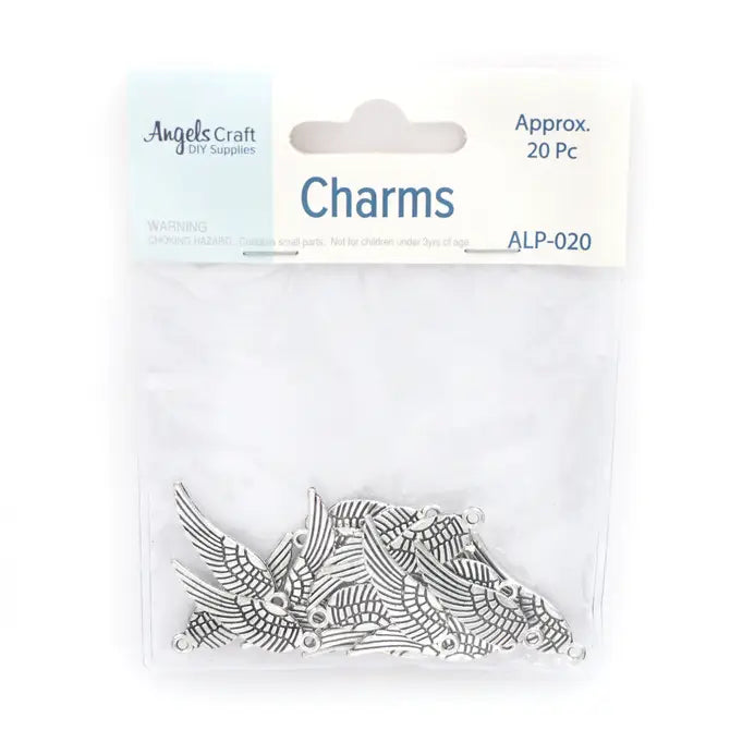 Wing Alloy Charms, Antique Silver - 20-Piece Pack