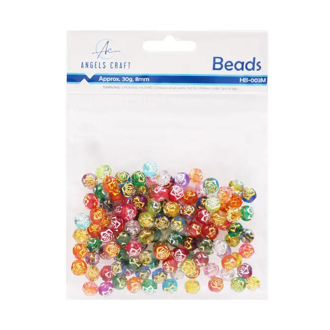 Rose Engraved Beads, Assorted Colors