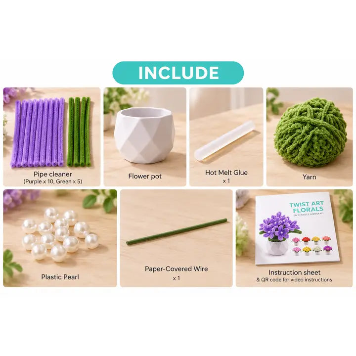 DIY Chenille Hydrangea Flower Kit – Purple Potted Floral Arrangement