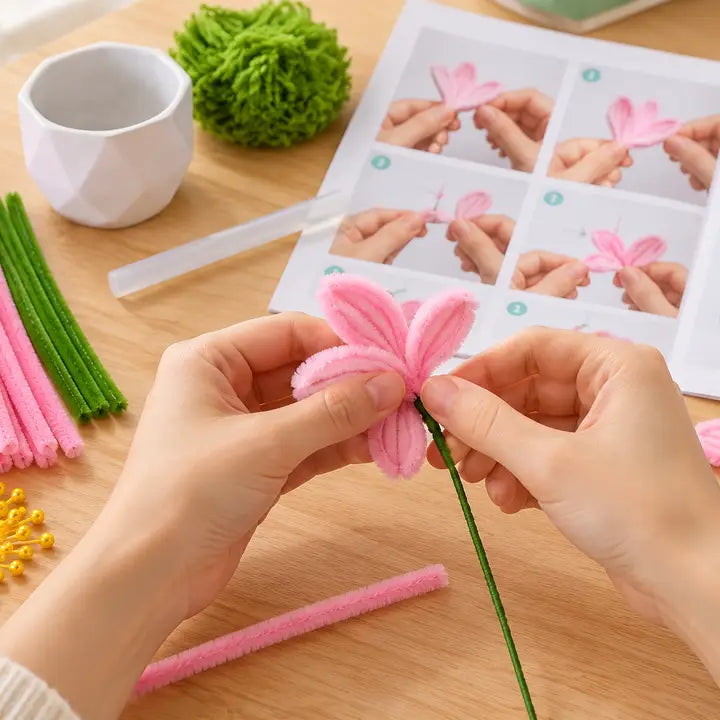DIY Cherry Blossom Chenille Craft Kit – Potted Everlasting Floral Arrangement