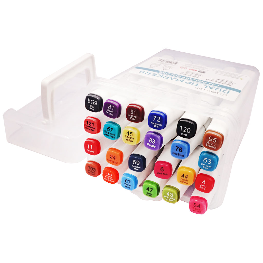 24-Piece Set of Alcohol Dual Tip Markers in Primary Colors