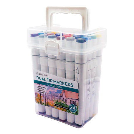 Bring Your Ideas to Life: 24-Piece Dual-Tip Alcohol Marker Set