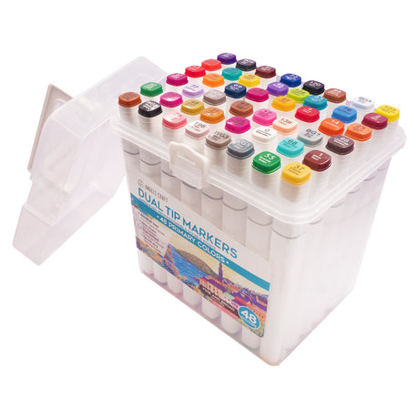 48-Piece Set of Alcohol Dual Tip Markers in Primary Colors