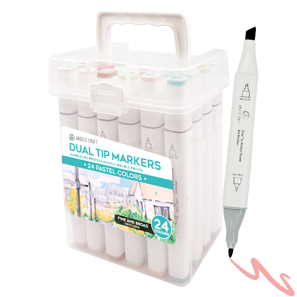 Angels Craft 24-Piece Set of Alcohol Dual Tip Markers in Pastel Colors
