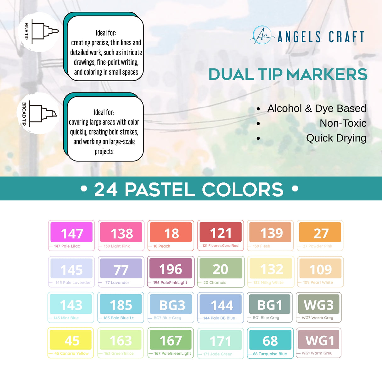 Bring Your Ideas to Life: 24-Piece Dual-Tip Alcohol Marker Set