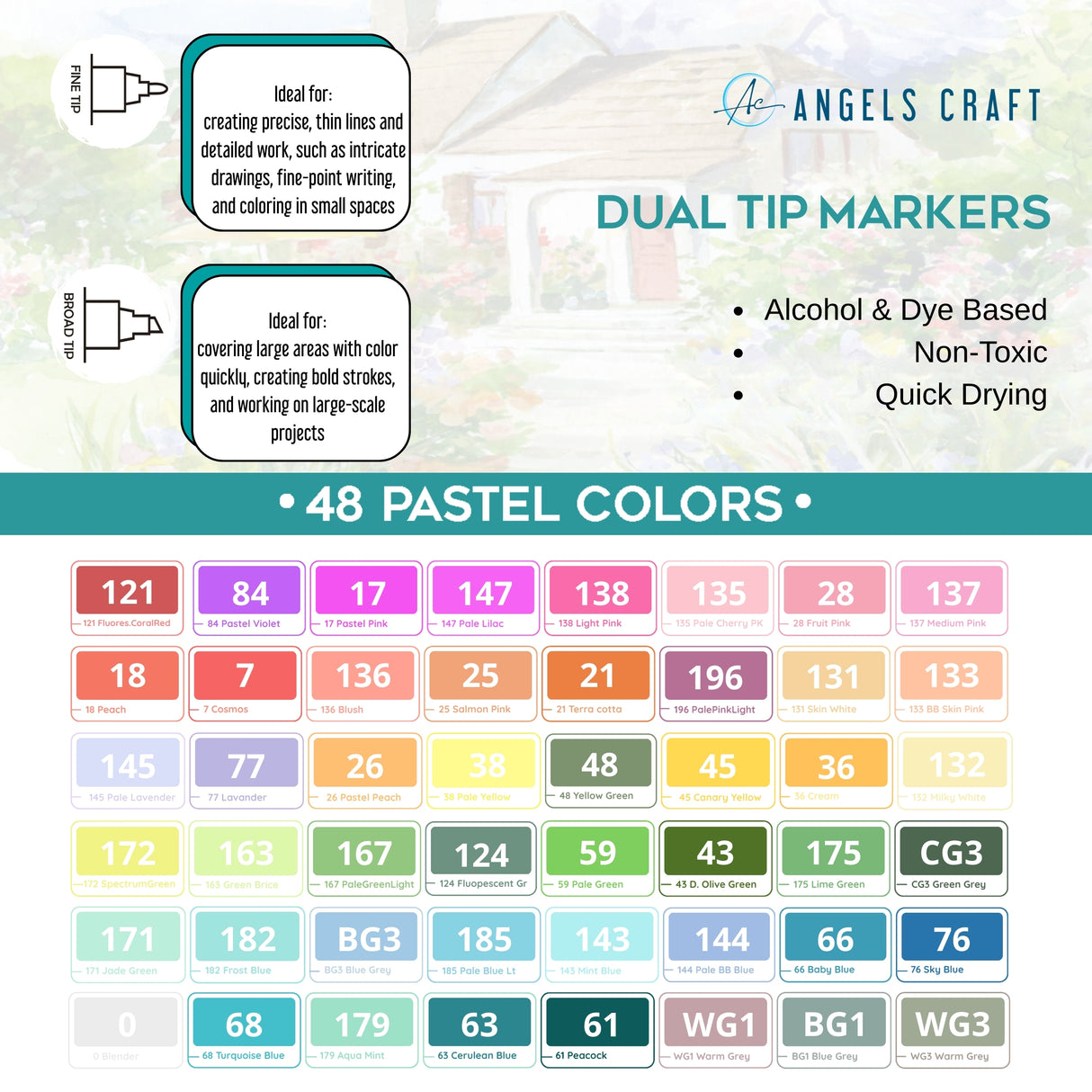 Bring Your Designs to Life: 48-Piece Dual-Tip Alcohol Marker Set