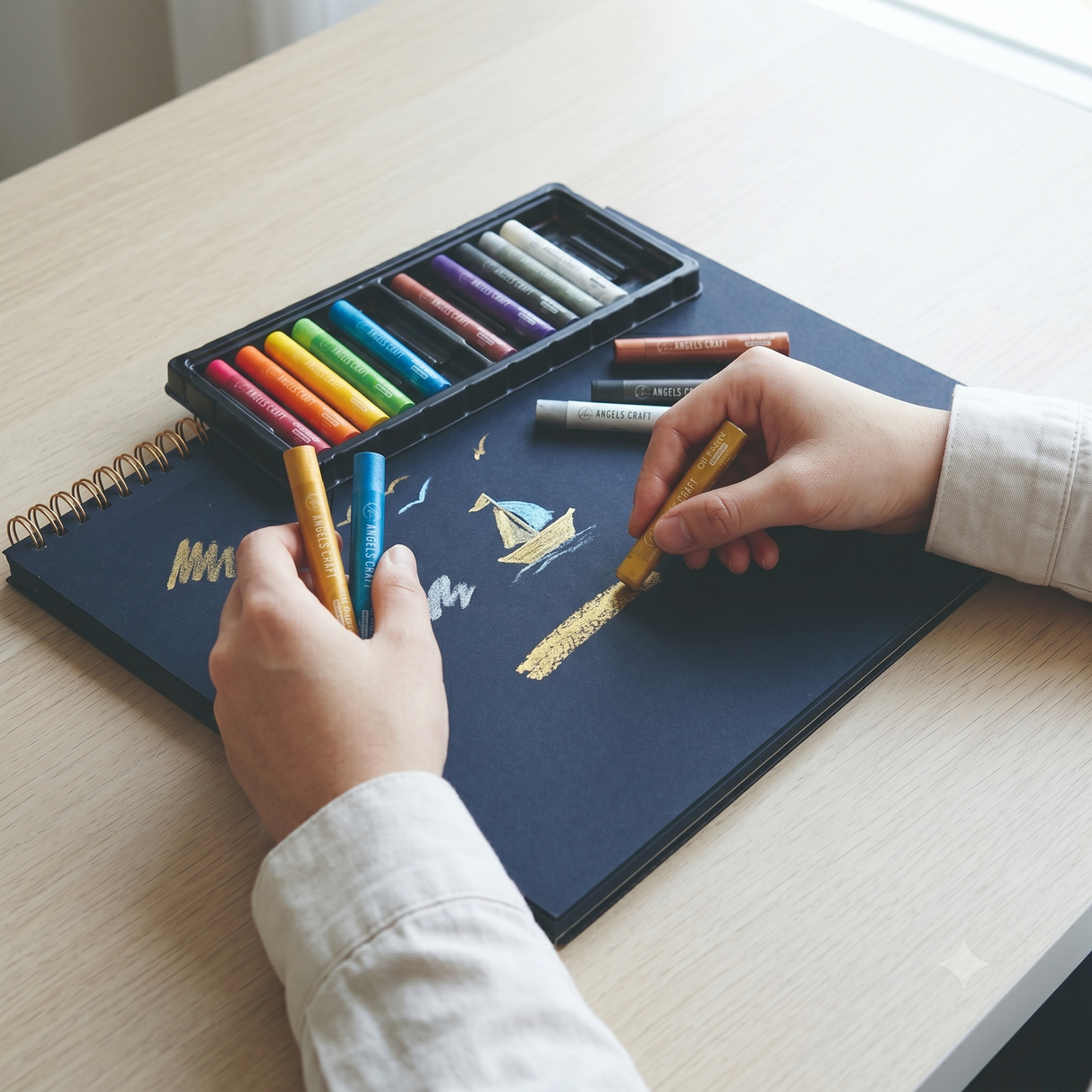 Angels Craft Metallic Oil Pastel Set – 12 Vivid Shimmering Colors