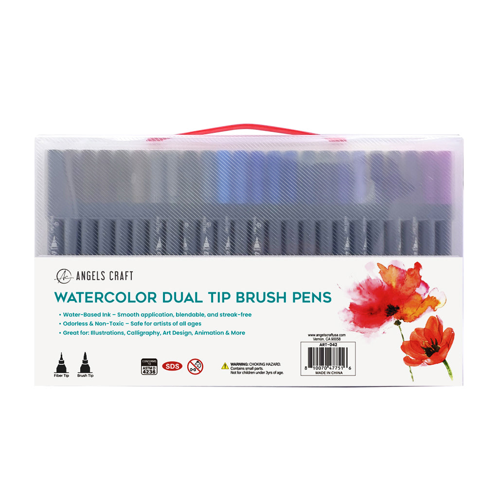 Angels Craft 72 Color Watercolor Dual Tip Brush & Fine Tip Pens