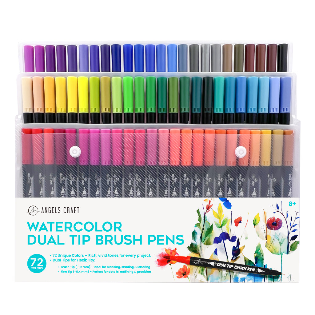 Angels Craft 72 Color Watercolor Dual Tip Brush & Fine Tip Pens