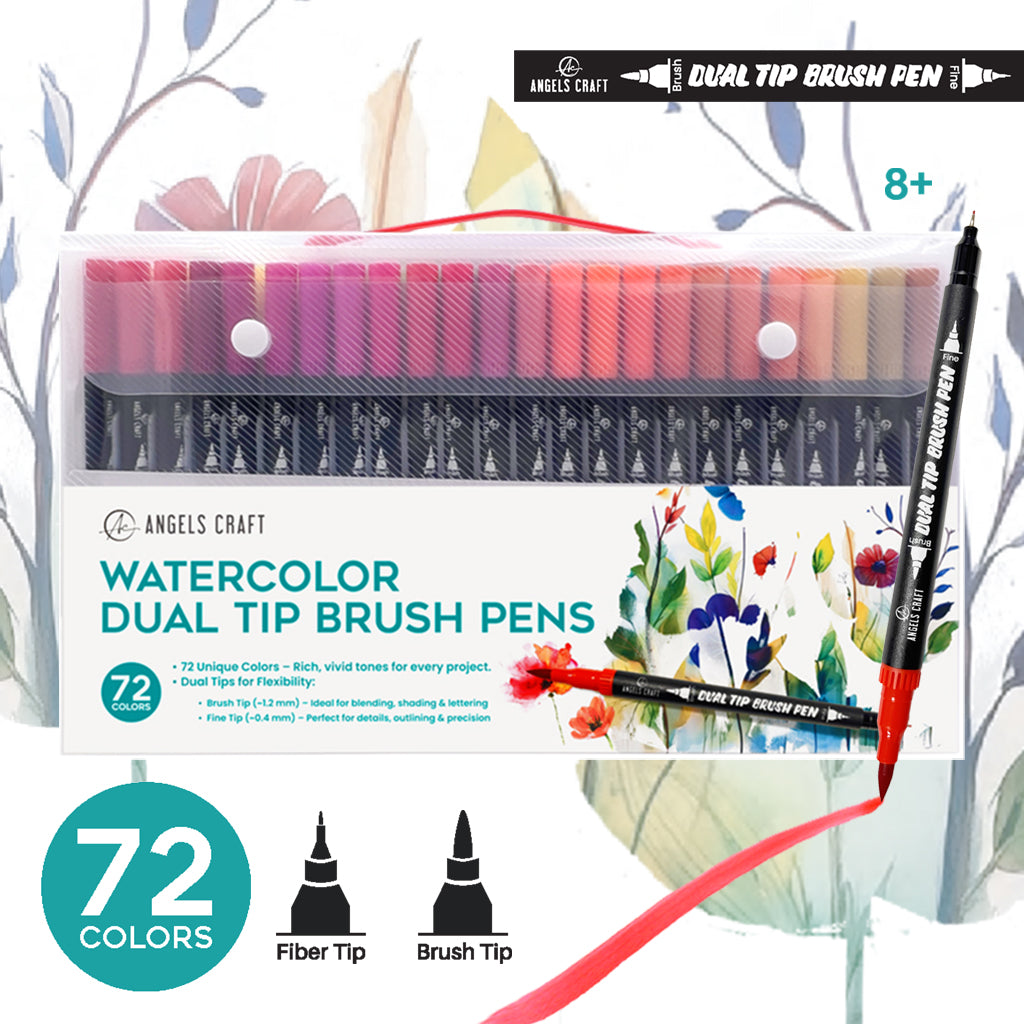 Angels Craft 72 Color Watercolor Dual Tip Brush & Fine Tip Pens
