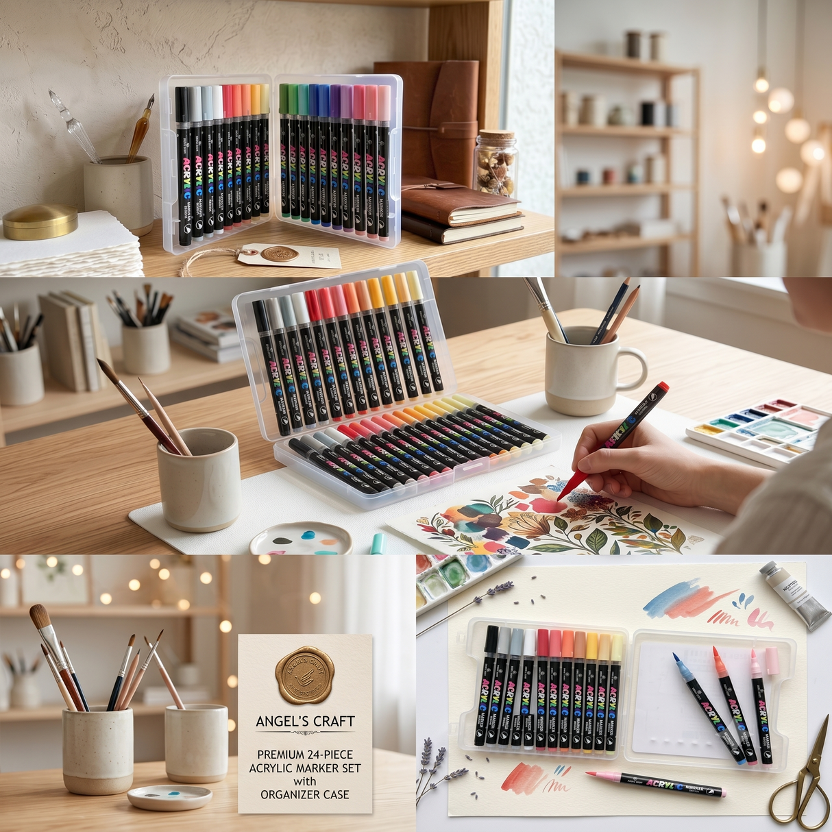 Premium 24-Piece Acrylic Brush Marker Set with Organizer Case