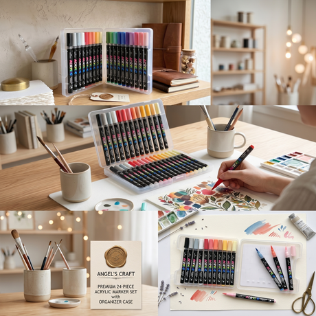 Premium 24-Piece Acrylic Brush Marker Set with Organizer Case