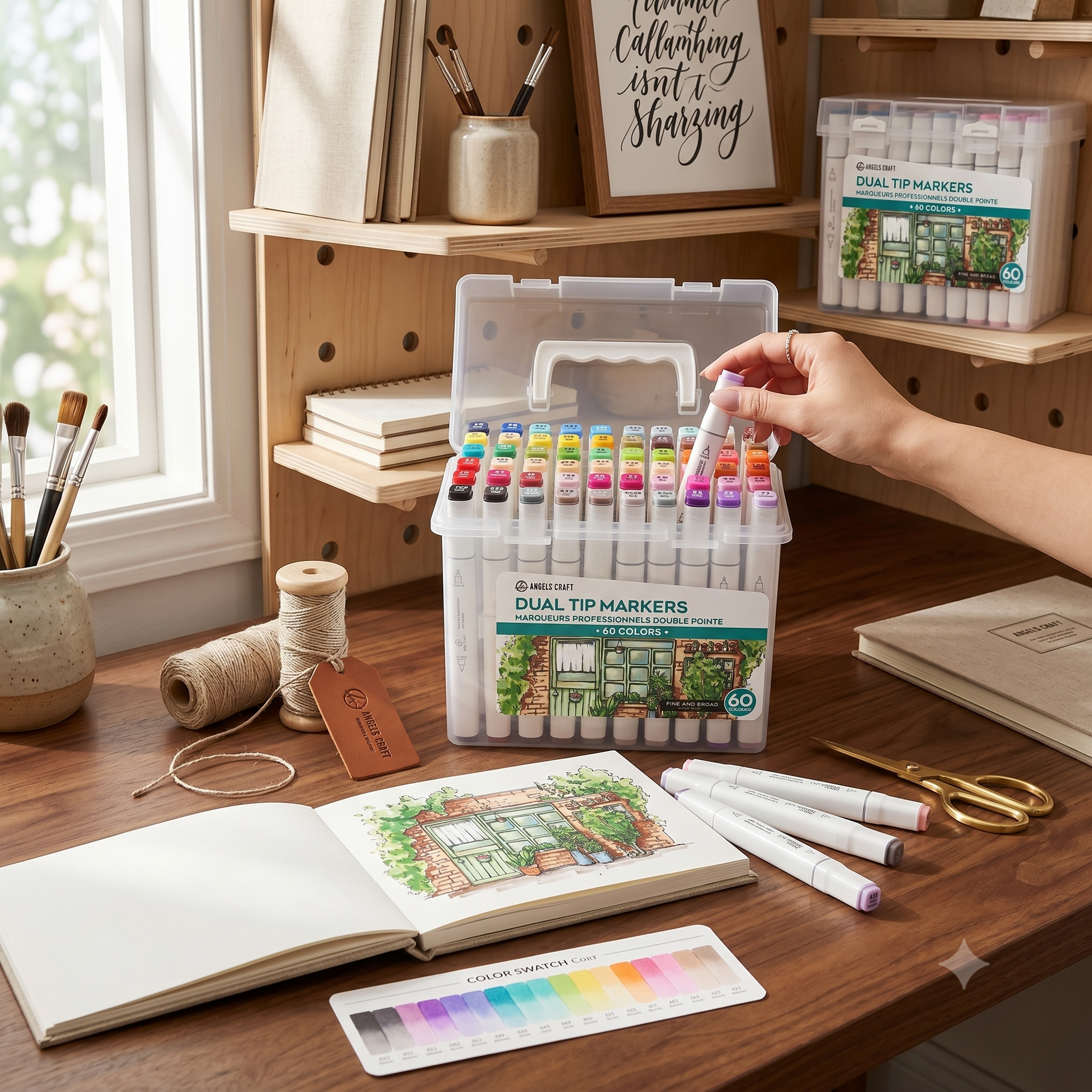 Angels Craft 60-Color Dual Tip Alcohol Marker Set with Case