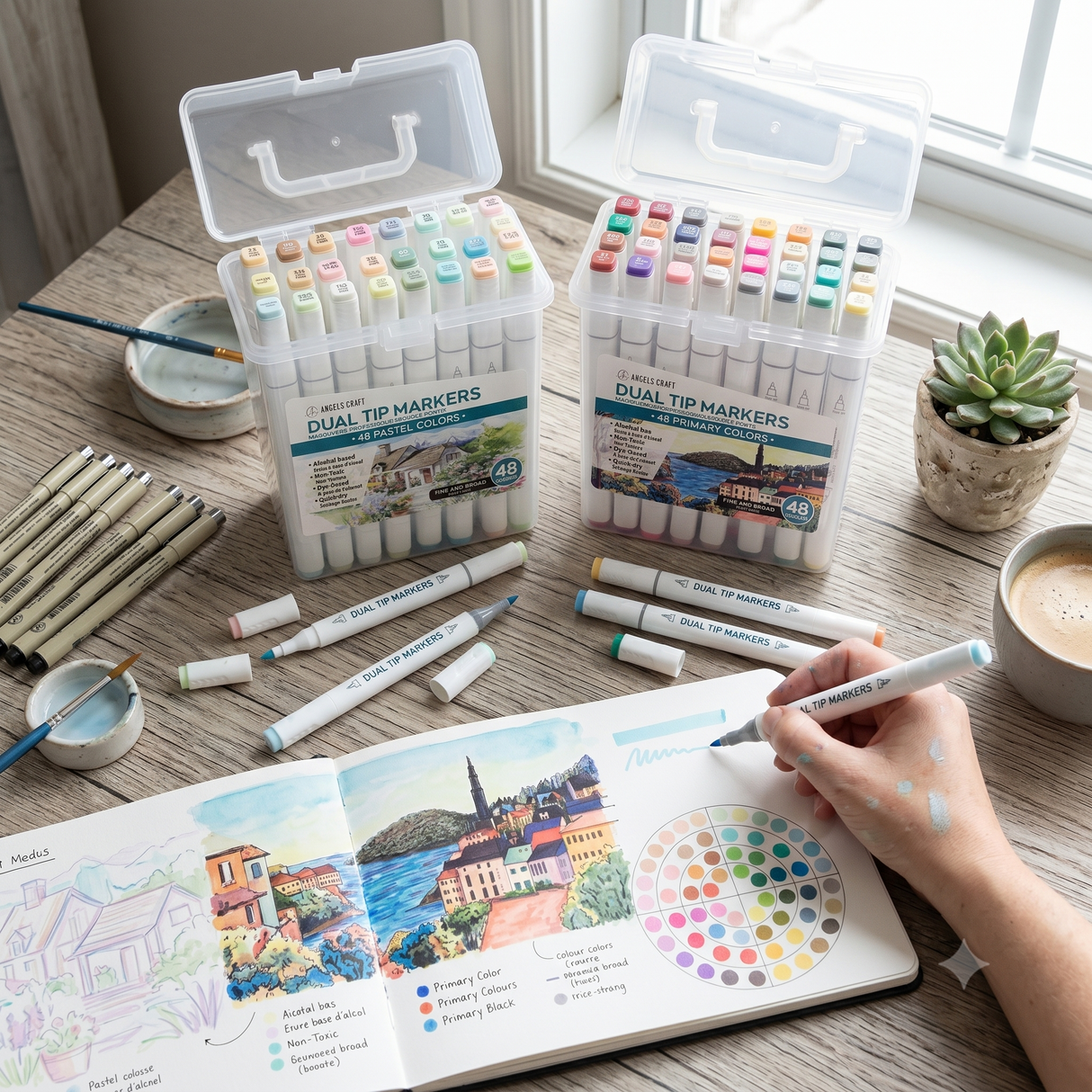 Bring Your Designs to Life: 48-Piece Dual-Tip Alcohol Marker Set