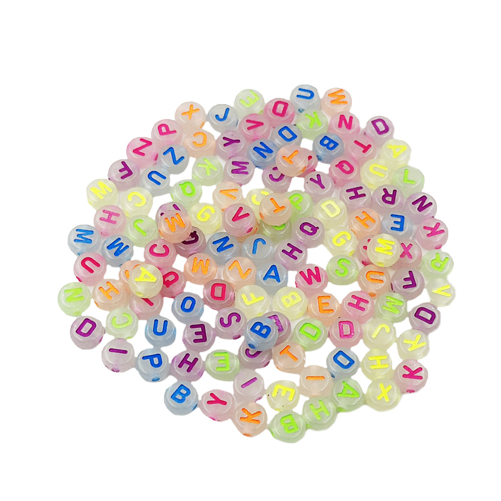 Glow-in-the-Dark Round Alphabet Beads – Multicolor Acrylic Letter Beads for DIY Jewelry