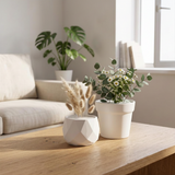 White Geometric Flower Pot with Floral Foam