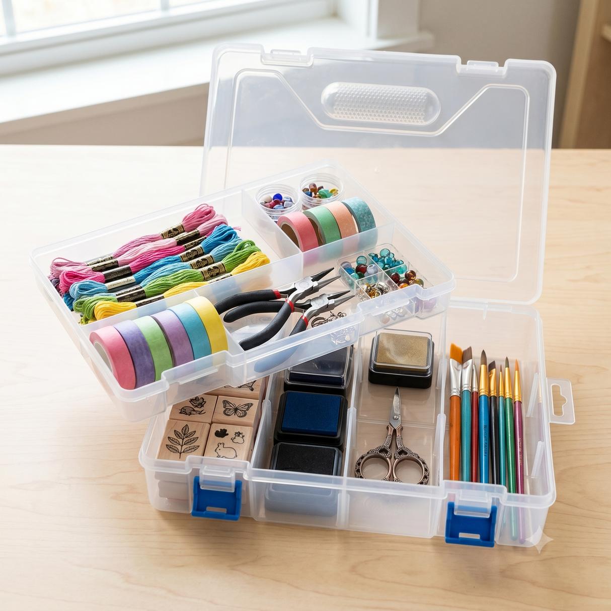 8-Compartment Craft Organizer Box with Removable Tray