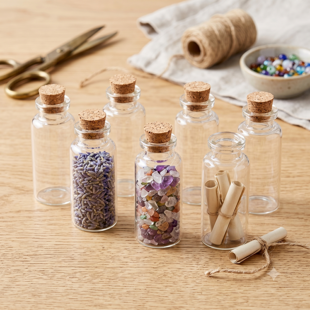 7-Piece Mini Glass Bottles with Cork Lids (6ml)
