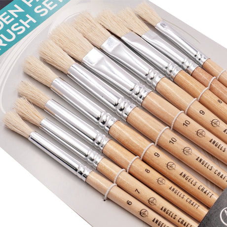 Bring Creativity to Life: 10-Piece Wooden Paint Brush Set by Angels Craft