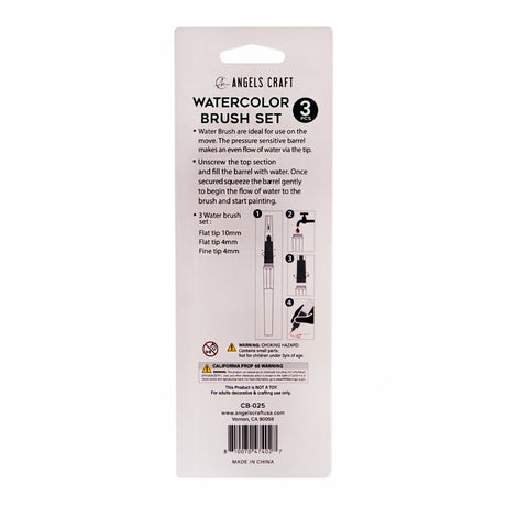 Angels Craft 3-Count Watercolor Brush Set Kit