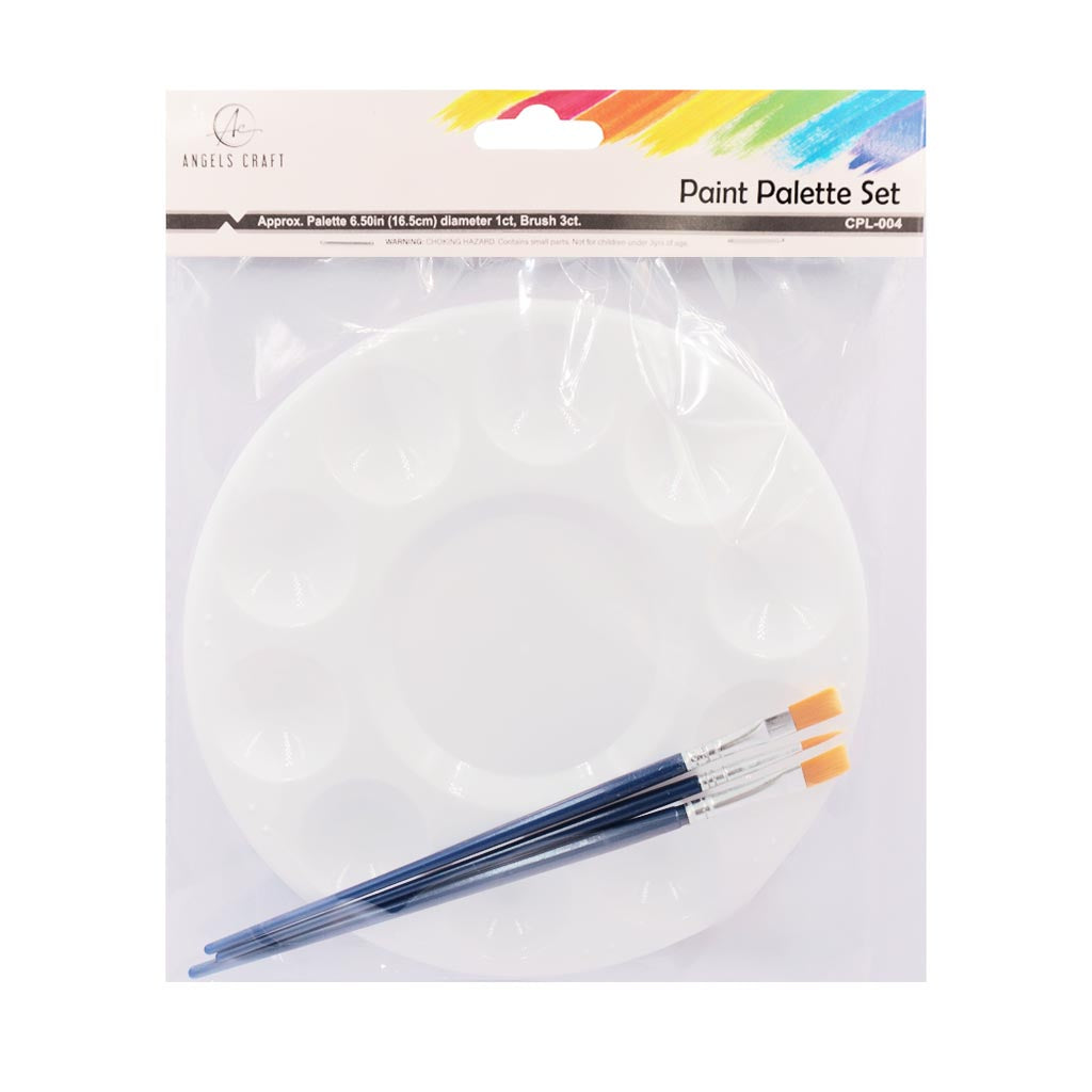 Angels Craft Plastic Palette with 3 Paint Brush Set