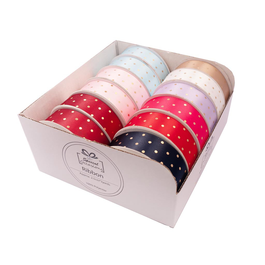 Angels Craft Set of 12 Decorative Satin Ribbons with Polka Dots