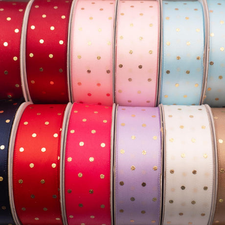 Angels Craft Set of 12 Decorative Satin Ribbons with Polka Dots