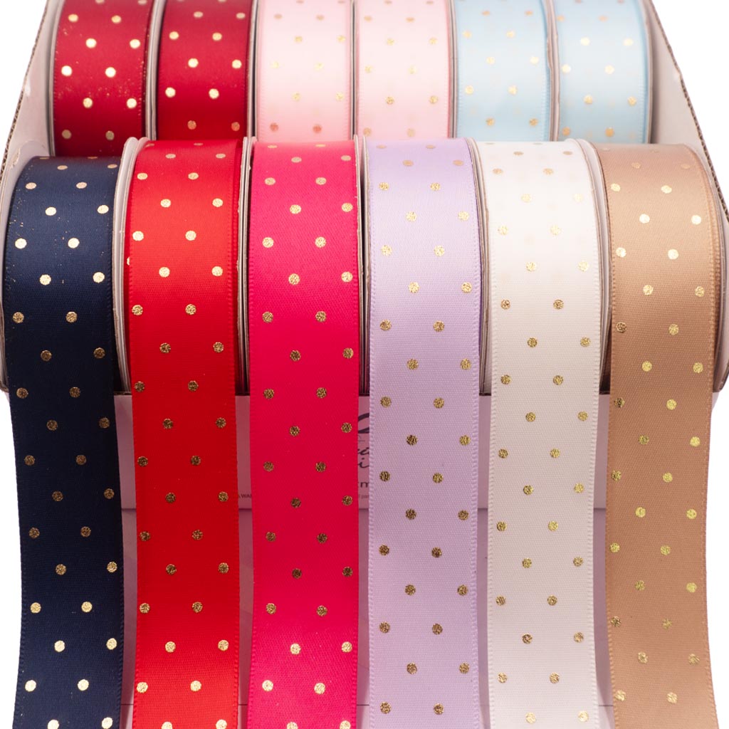 Angels Craft Set of 12 Decorative Satin Ribbons with Polka Dots