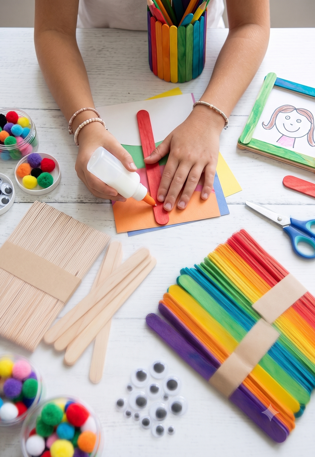 50-Count Jumbo Wooden Craft Sticks (6-Inch) | Natural & Rainbow