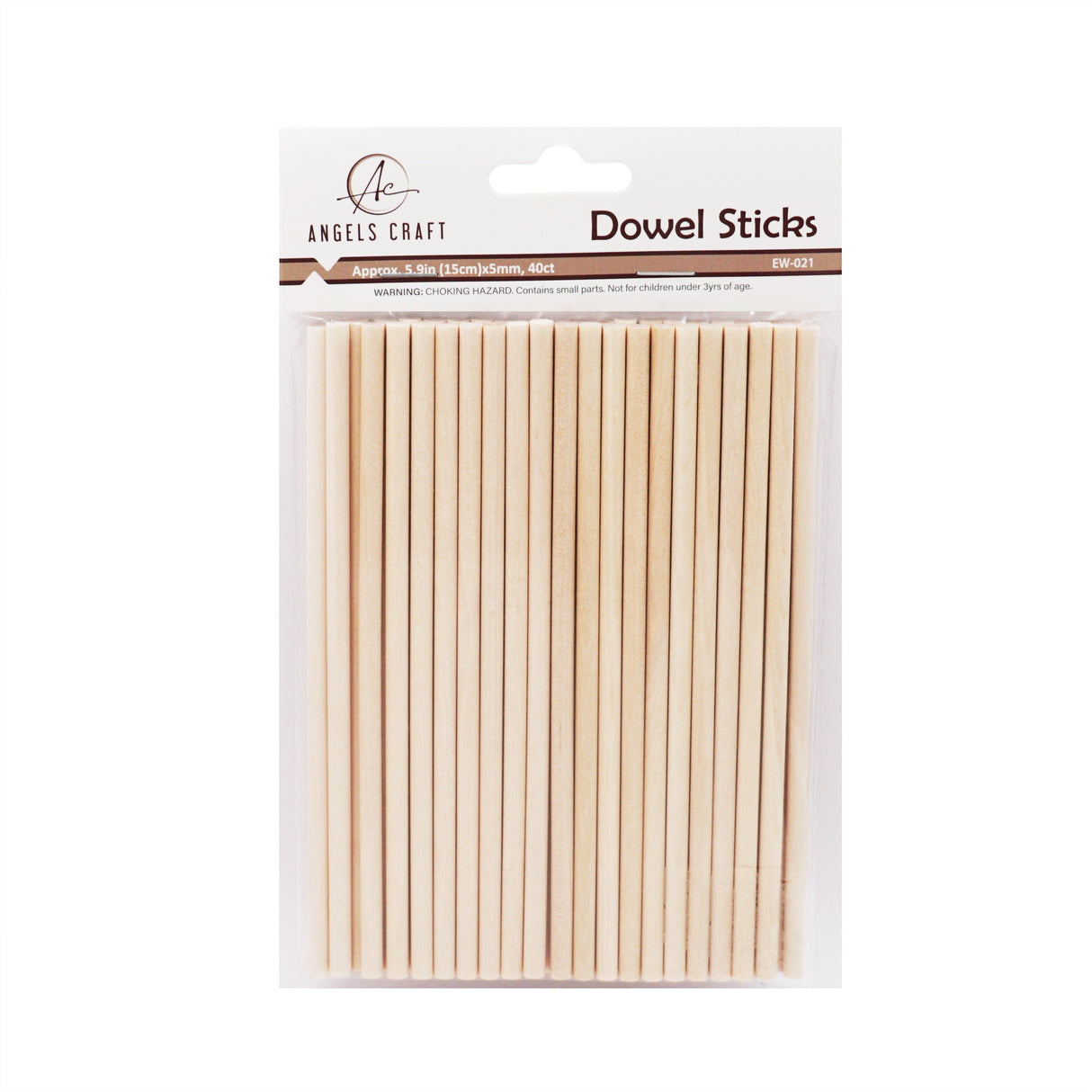 5.9" Wooden Dowel Rods – 40-Pack of 5mm Round Craft Sticks