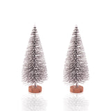 Mini Festive Pine Trees with Wooden Base – 2-Pack