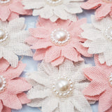 Angels Craft 108 Count Burlap Flowers with Pearl Embellishment