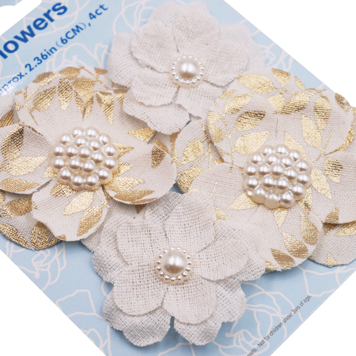 Angels Craft 48 Count Burlap Flowers with Pearl & Gold Accents