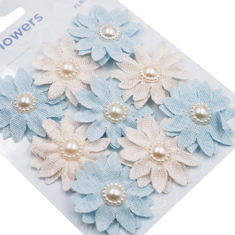 Angels Craft 9 Count Burlap Flowers with Pearl Embellishments