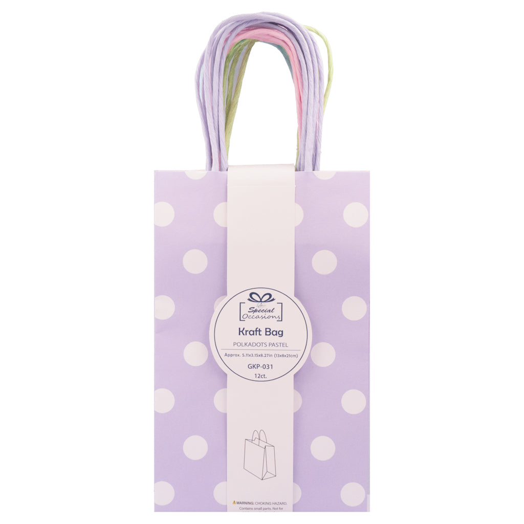 Angels Craft 12 Pcs Kraft Bag 8" x 5" - Pastel Color with Polka Dot