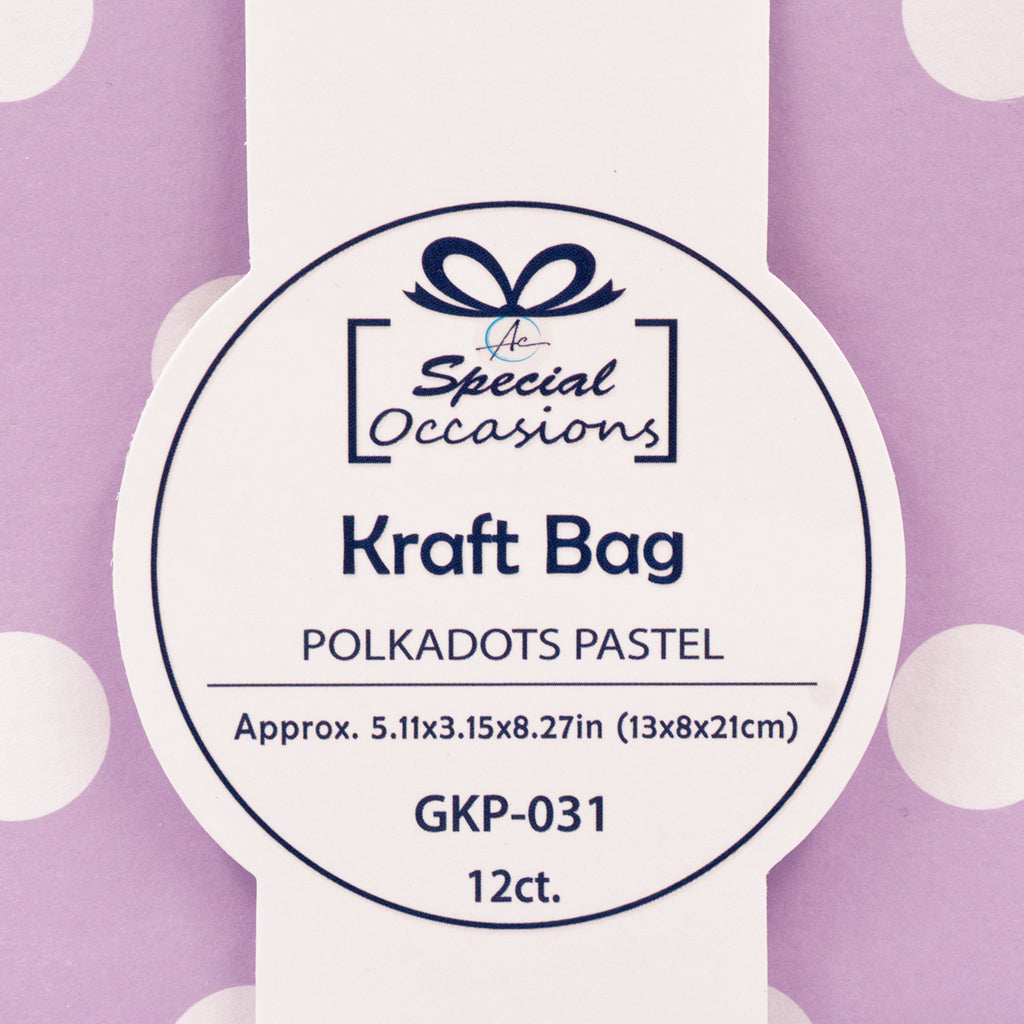 Angels Craft 12 Pcs Kraft Bag 8" x 5" - Pastel Color with Polka Dot