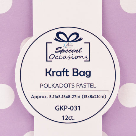 Angels Craft 12 Pcs Kraft Bag 8" x 5" - Pastel Color with Polka Dot