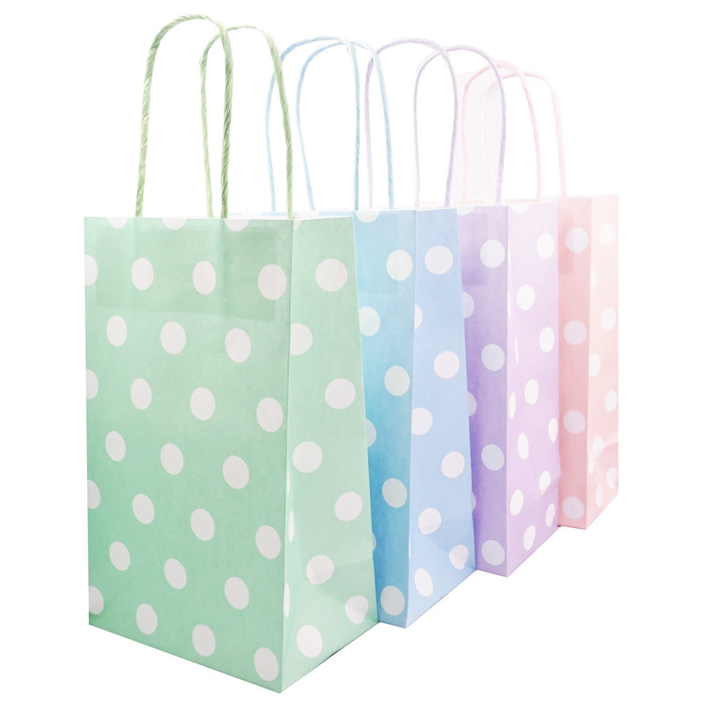 Angels Craft 12 Pcs Kraft Bag 8" x 5" - Pastel Color with Polka Dot