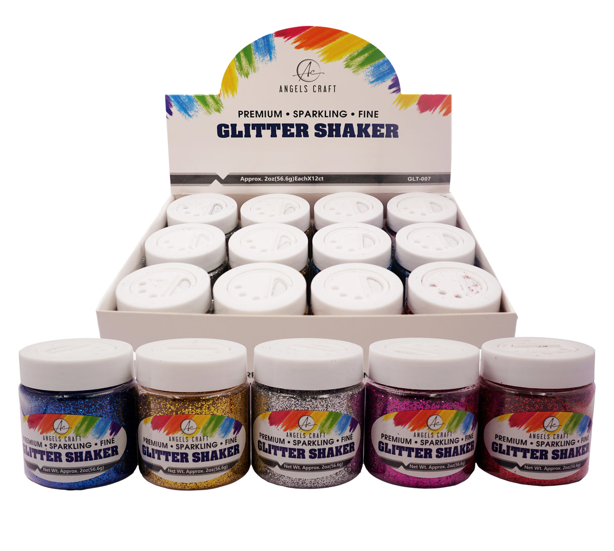 Angels Craft 12 Count Glitter Shakers - Assorted Primary Colors