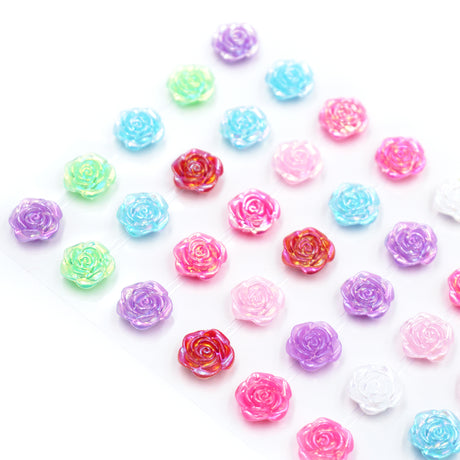 Stone Sticker Sheet: Multi Color Rose Shape (45 Stones Total)