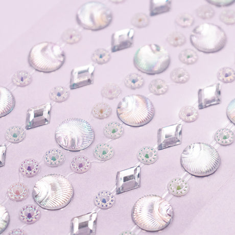 Stone Sticker Sheet: Silver Seashells & Asst Shapes (182 Stones Total)