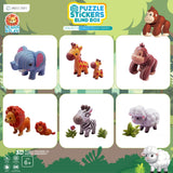 Jungle-themed puzzle stickers with animals on a green background, featuring the brand 'Angels Craft'.