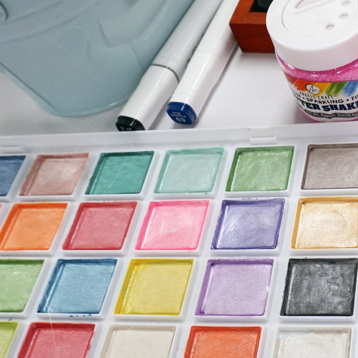 Angels Craft 28-Color Pearlescent Watercolor Paint Set with 1 Artist Brush