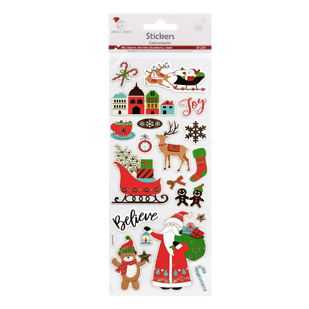 Angels Craft Chipboard Stickers: Christmas, Sleigh Ride Magic (18 Stickers Total)